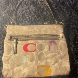 Coach Beige Shoulder Bag with Multicolor Accents